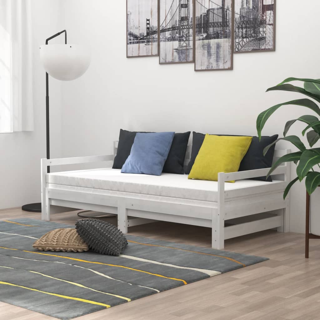 Slaapbank uitschuifbaar massief grenenhout wit 2x(90x200) cm