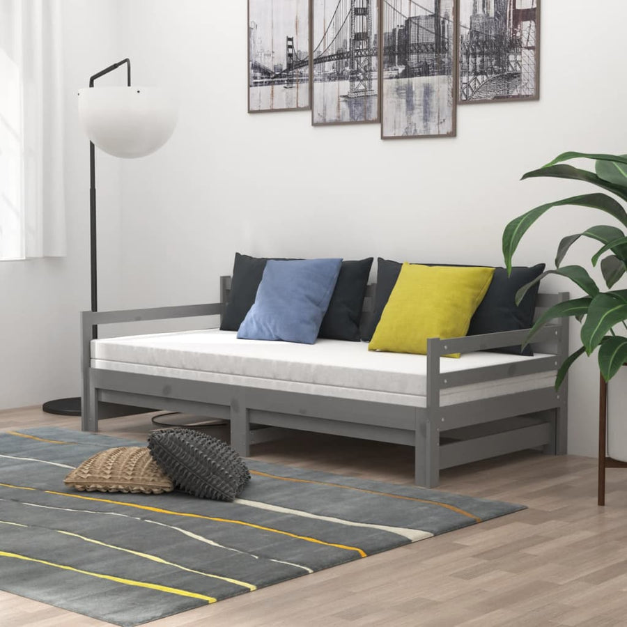 Slaapbank Uitschuifbaar Massief Grenenhout 2X(90X200) Cm Grijs