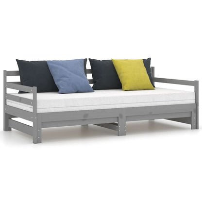 Slaapbank Uitschuifbaar Massief Grenenhout 2X(90X200) Cm Grijs