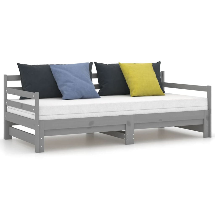 Slaapbank Uitschuifbaar Massief Grenenhout 2X(90X200) Cm Grijs
