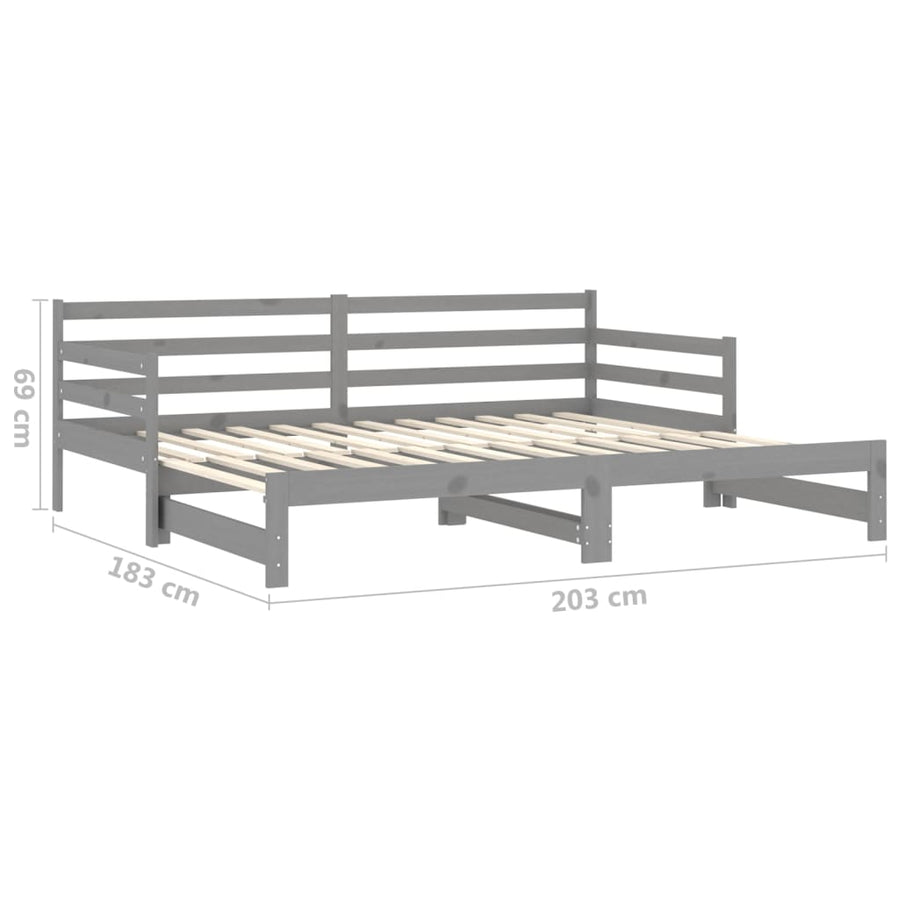 Slaapbank Uitschuifbaar Massief Grenenhout 2X(90X200) Cm Grijs