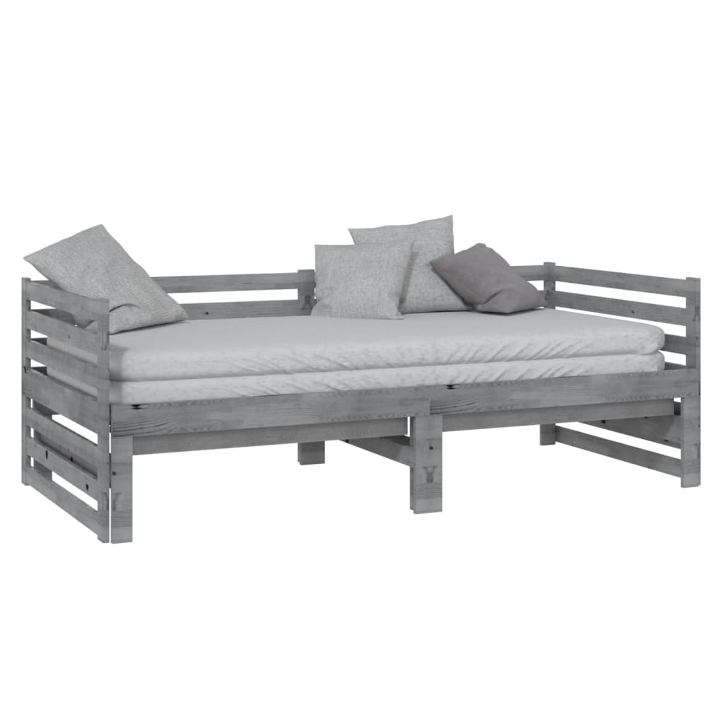 Bedbank Uitschuifbaar Massief Grenenhout 2X(90X200) Cm Grijs