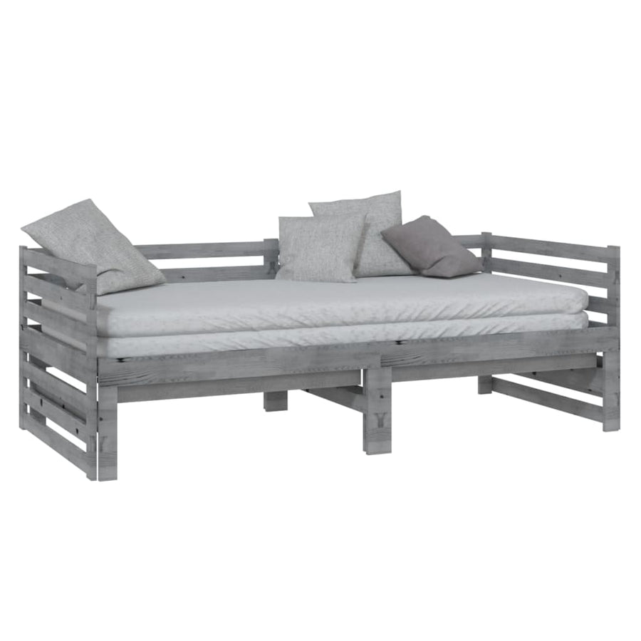 Bedbank Uitschuifbaar Massief Grenenhout 2X(90X200) Cm Grijs