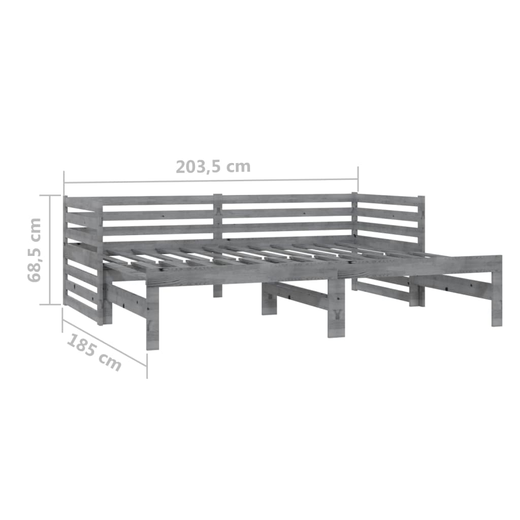 Bedbank Uitschuifbaar Massief Grenenhout 2X(90X200) Cm Grijs