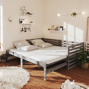 Bedbank massief grenenhout grijs 2x(90x200) cm uitschuifbaar