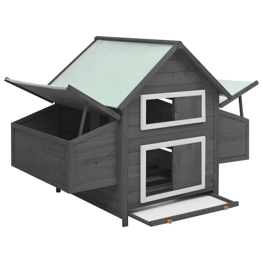 Kippenhok 152X96X110 Cm Massief Vurenhout Grijs en wit
