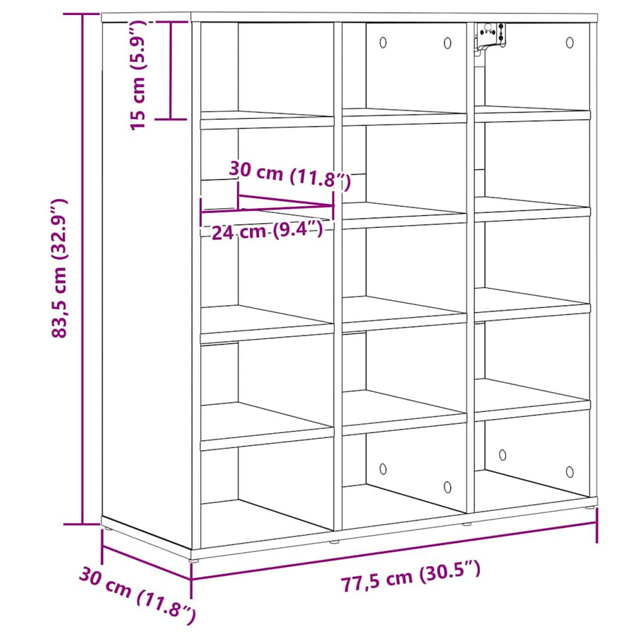 Schoenenkast met plank Wit 77,5 x 30 x 83,5 cm Bewerkt hout
