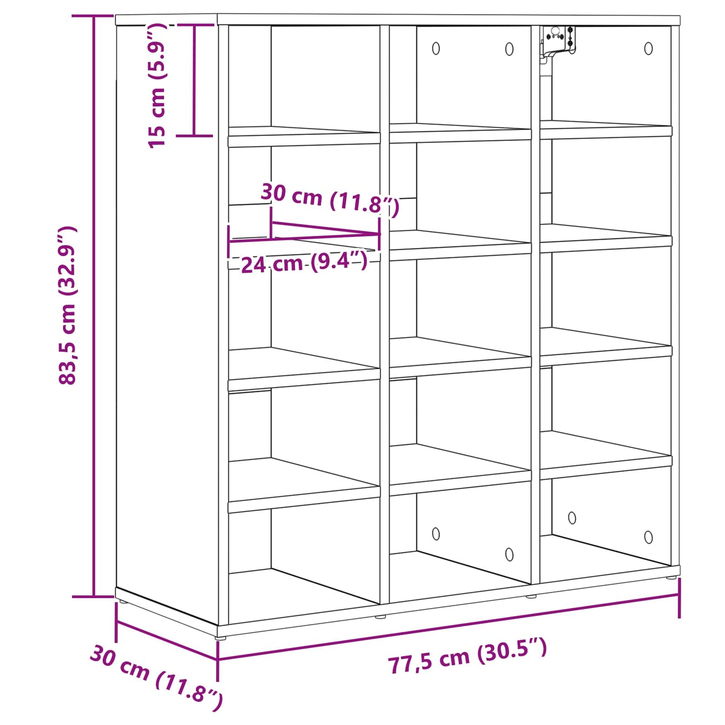 Schoenenkast met plank Wit 77,5 x 30 x 83,5 cm Bewerkt hout