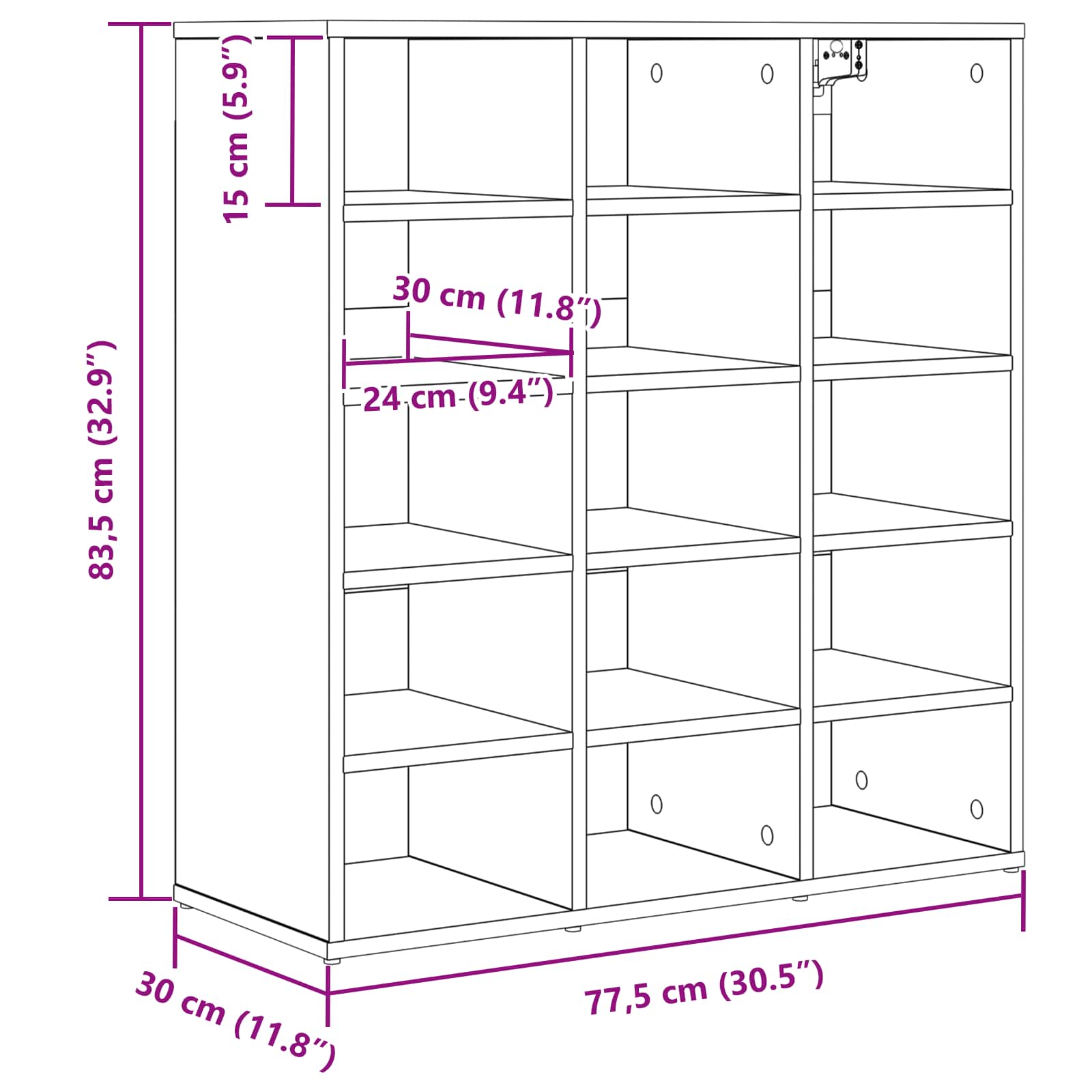 Schoenenkast met plank Wit 77,5 x 30 x 83,5 cm Bewerkt hout
