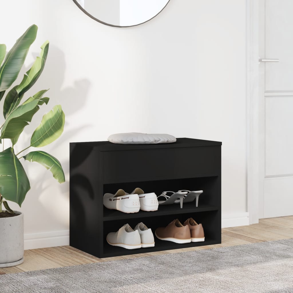Schoenenbank 60x30x45 cm bewerkt hout zwart