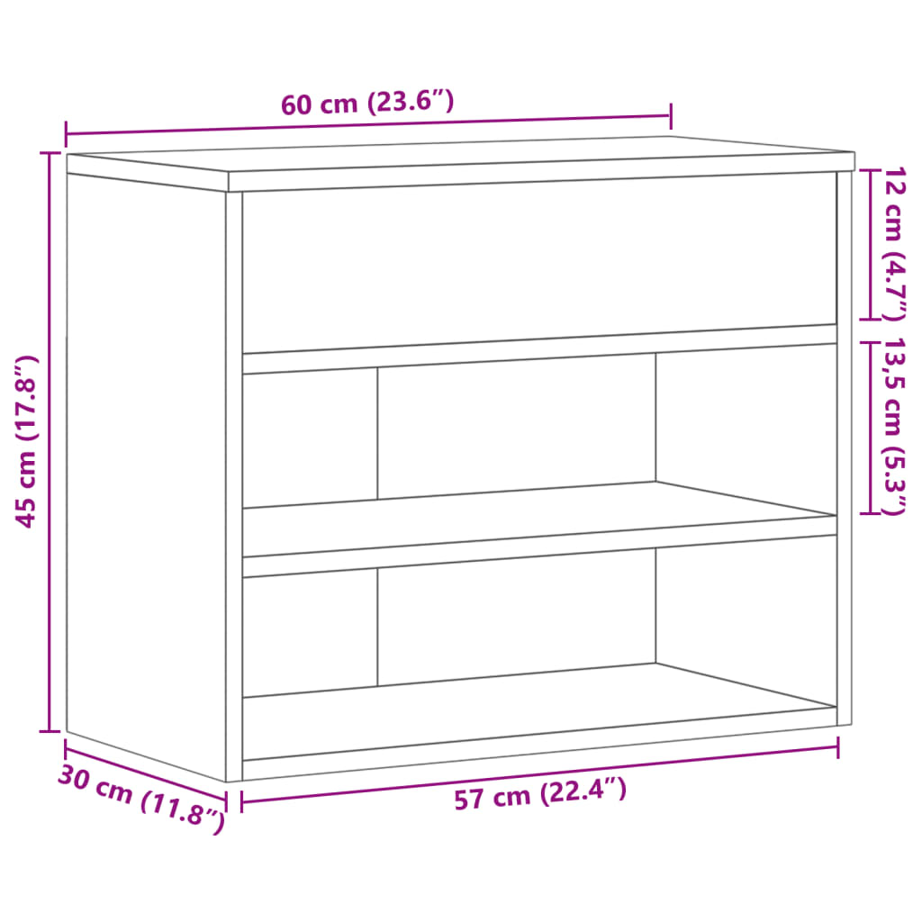 Schoenenbank 60x30x45 cm bewerkt hout zwart