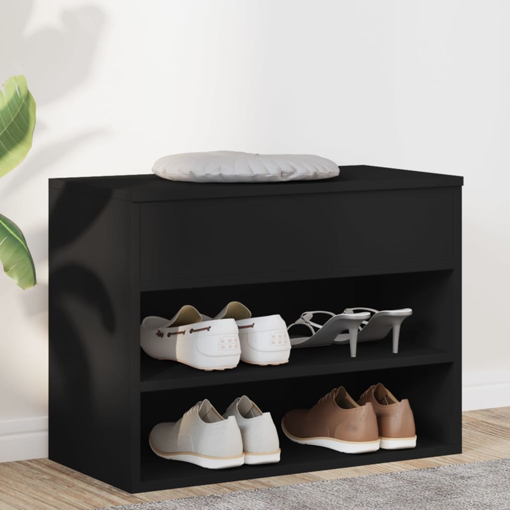 Schoenenbank 60x30x45 cm bewerkt hout zwart