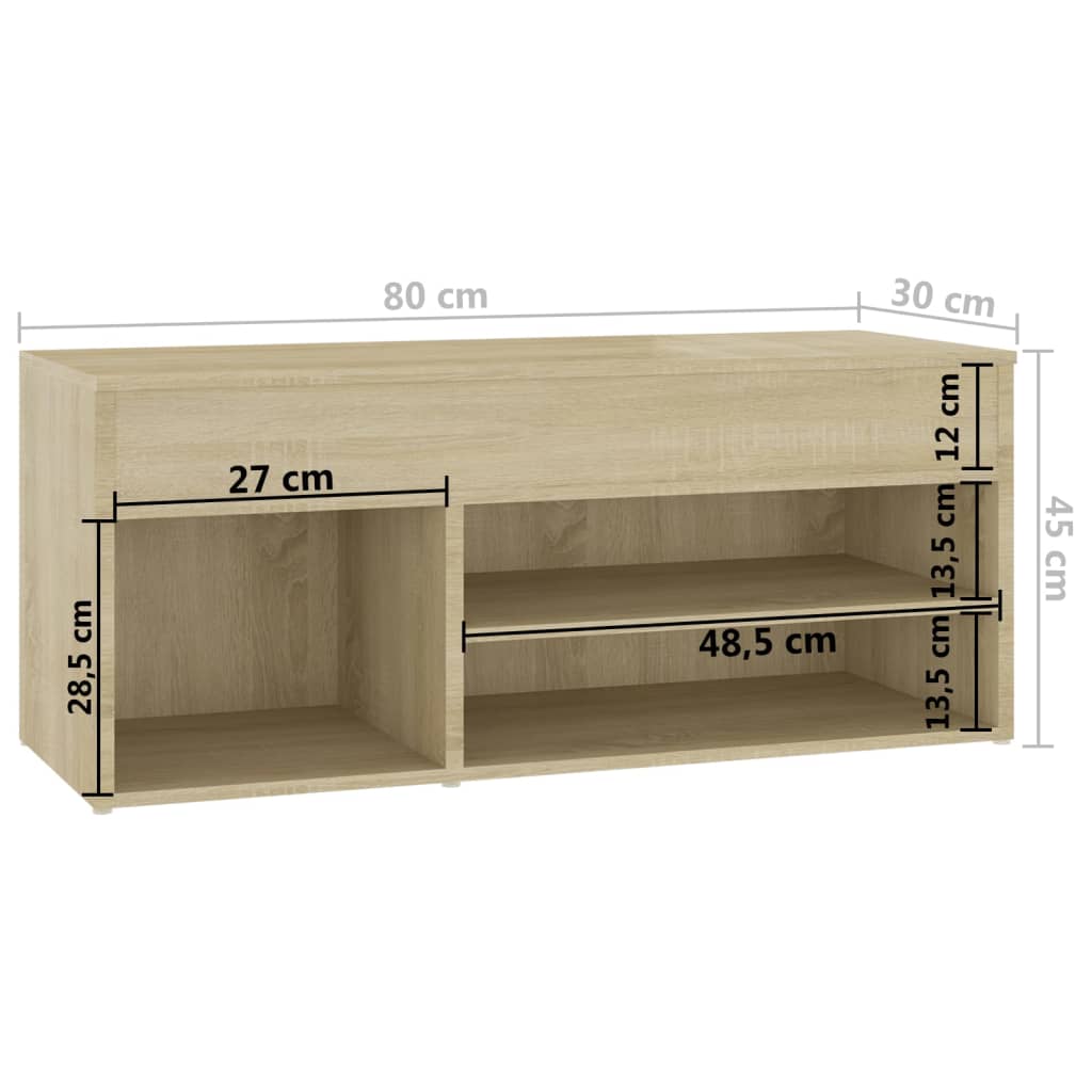 Schoenenbank 80X30X45 Cm Spaanplaat Kleurig Sonoma eiken