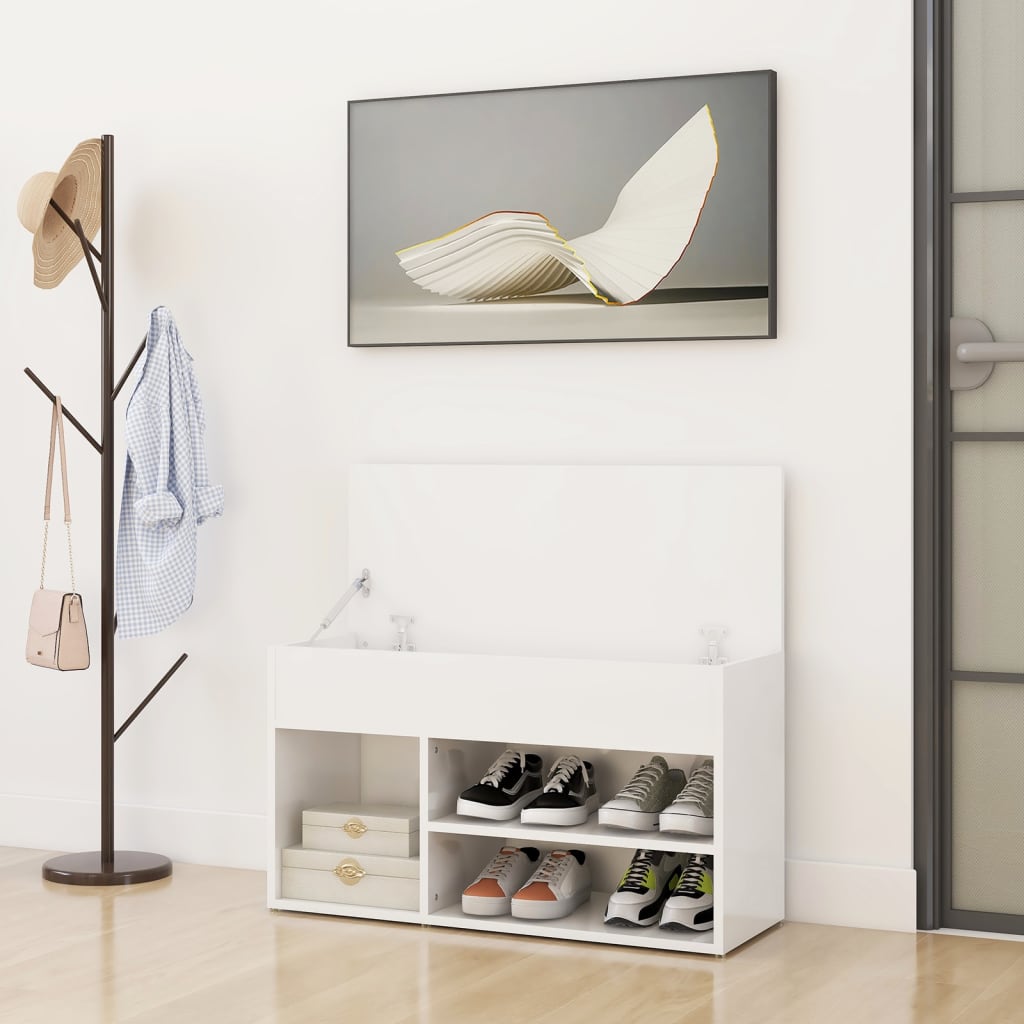 Schoenenbank 80X30X45 Cm Spaanplaat Hoogglans wit