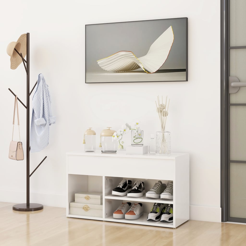 Schoenenbank 80X30X45 Cm Spaanplaat Hoogglans wit