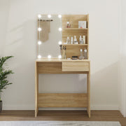 Dressing table with LED 74.5x40x141 cm engineered wood sonoma oak colour