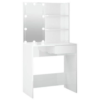 Kaptafel Met Led-Verlichting 74,5X40X4 Cm Hoogglans wit