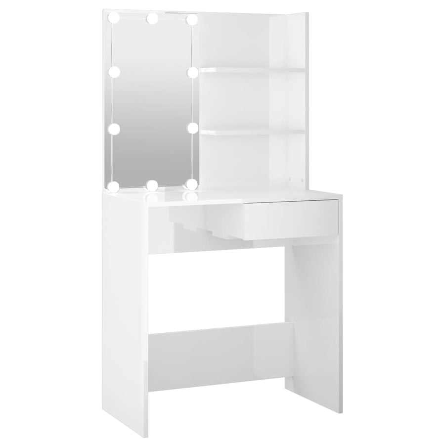 Kaptafel Met Led-Verlichting 74,5X40X4 Cm Hoogglans wit