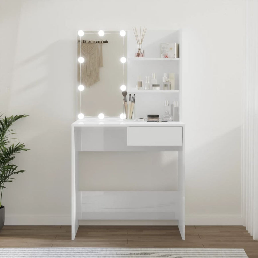 Kaptafel Met Led-Verlichting 74,5X40X4 Cm Hoogglans wit