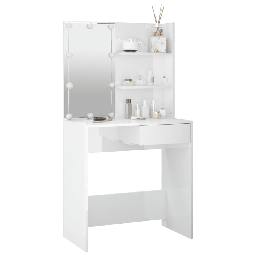Kaptafel Met Led-Verlichting 74,5X40X4 Cm Hoogglans wit