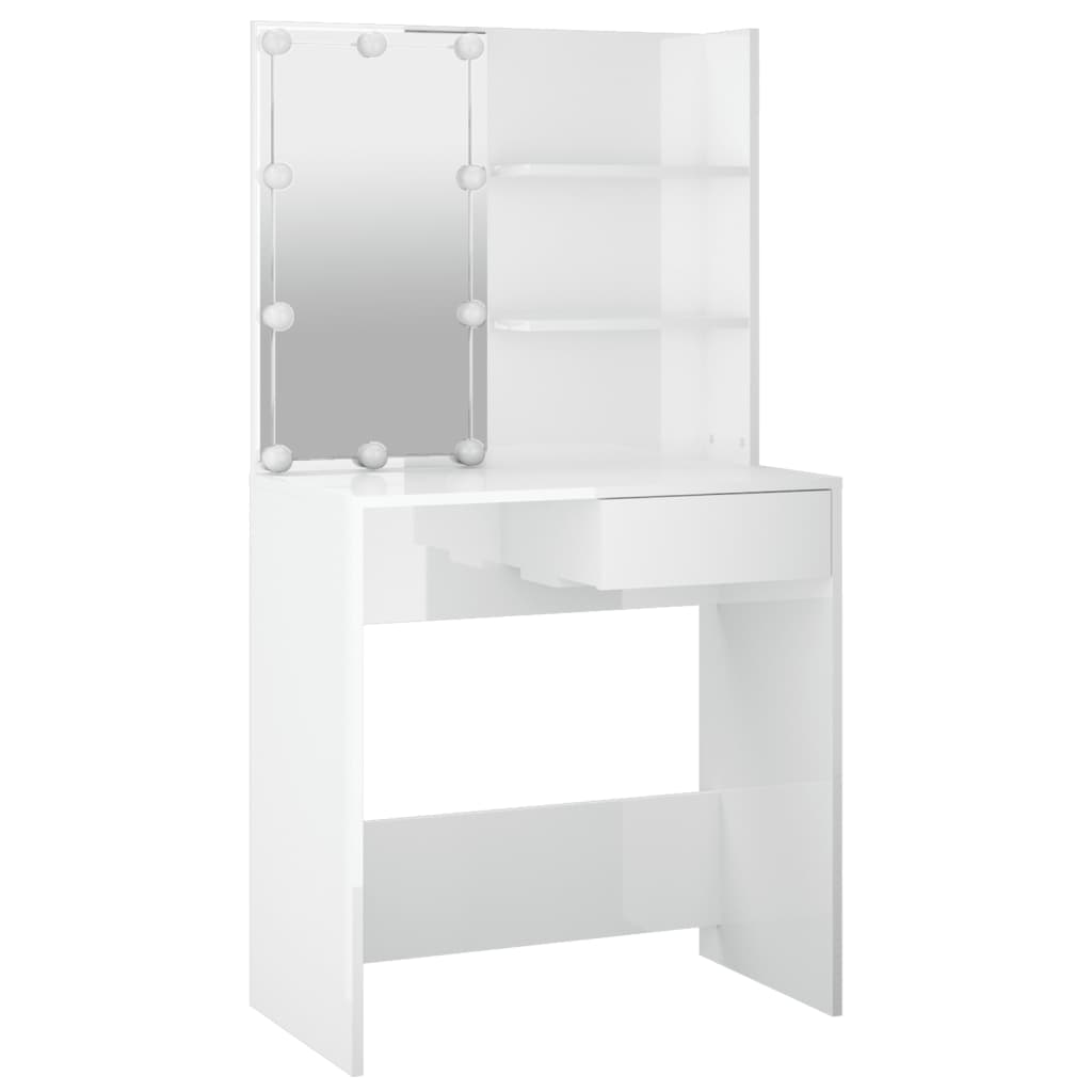 Kaptafel Met Led-Verlichting 74,5X40X4 Cm Hoogglans wit