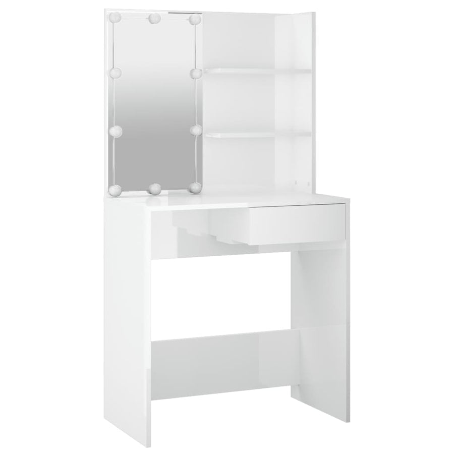 Kaptafel Met Led-Verlichting 74,5X40X4 Cm Hoogglans wit