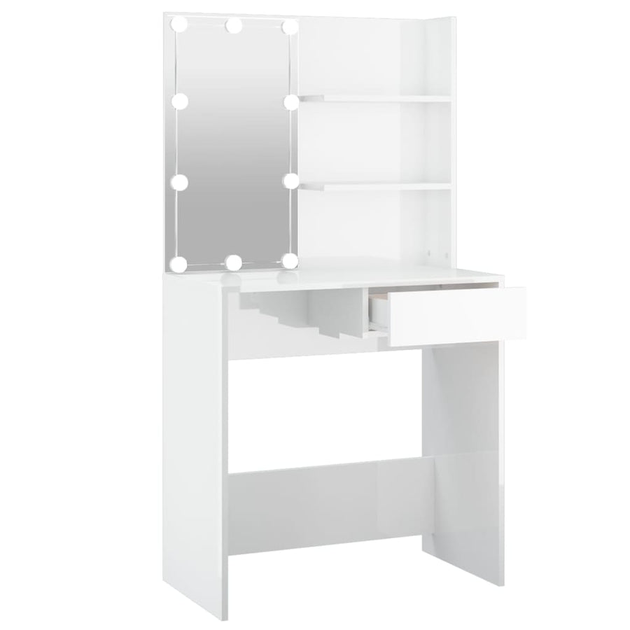 Kaptafel Met Led-Verlichting 74,5X40X4 Cm Hoogglans wit