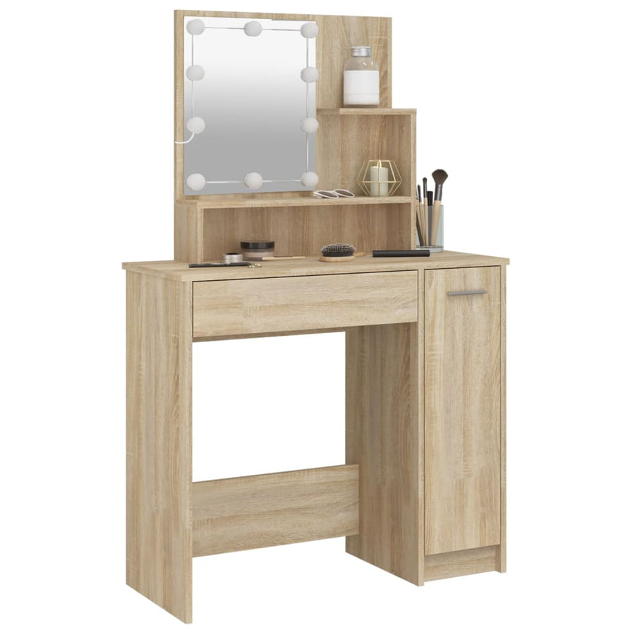 Kaptafel met LED-verlichting 86,5x35x136 cm sonoma eikenkleurig Sonoma eiken