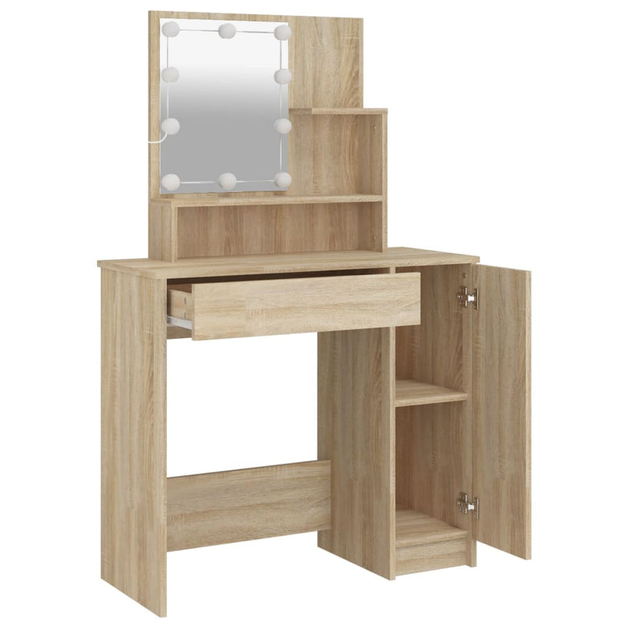 Kaptafel met LED-verlichting 86,5x35x136 cm sonoma eikenkleurig Sonoma eiken
