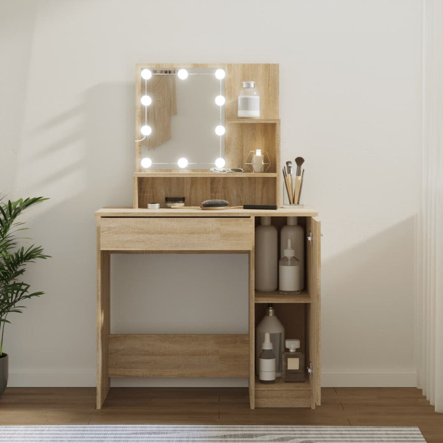 Kaptafel met LED-verlichting 86,5x35x136 cm sonoma eikenkleurig Sonoma eiken