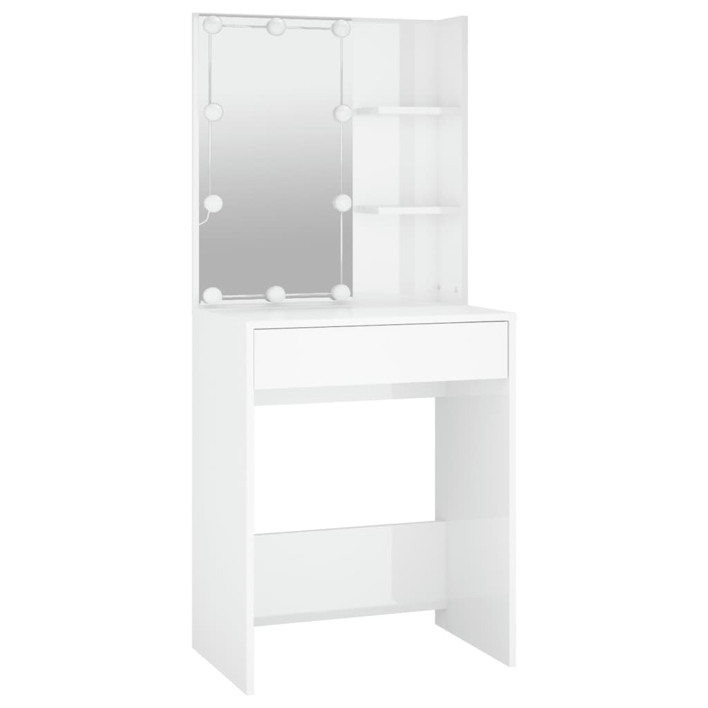 Kaptafel Met Led-Verlichting 60X40X40 Cm Hoogglans wit