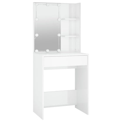 Kaptafel Met Led-Verlichting 60X40X40 Cm Hoogglans wit