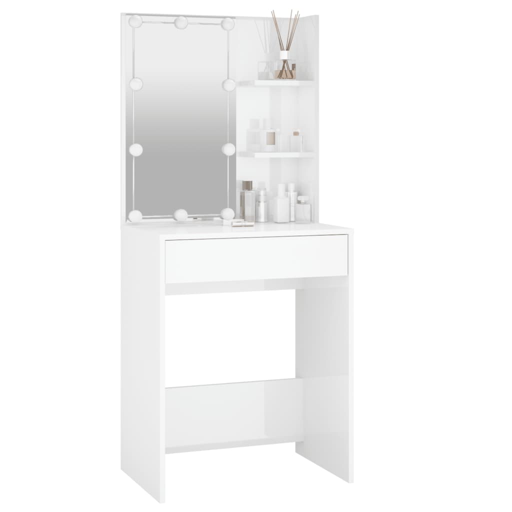 Kaptafel Met Led-Verlichting 60X40X40 Cm Hoogglans wit