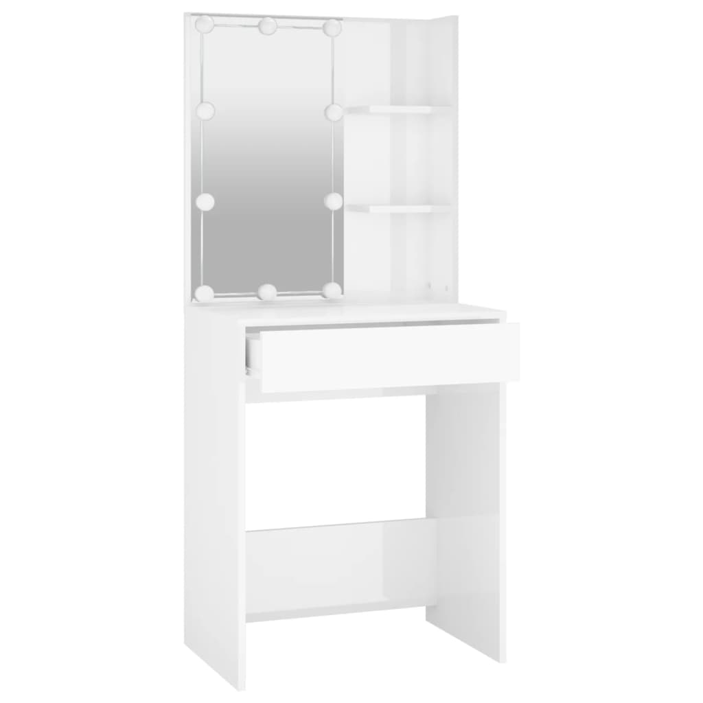 Kaptafel Met Led-Verlichting 60X40X40 Cm Hoogglans wit