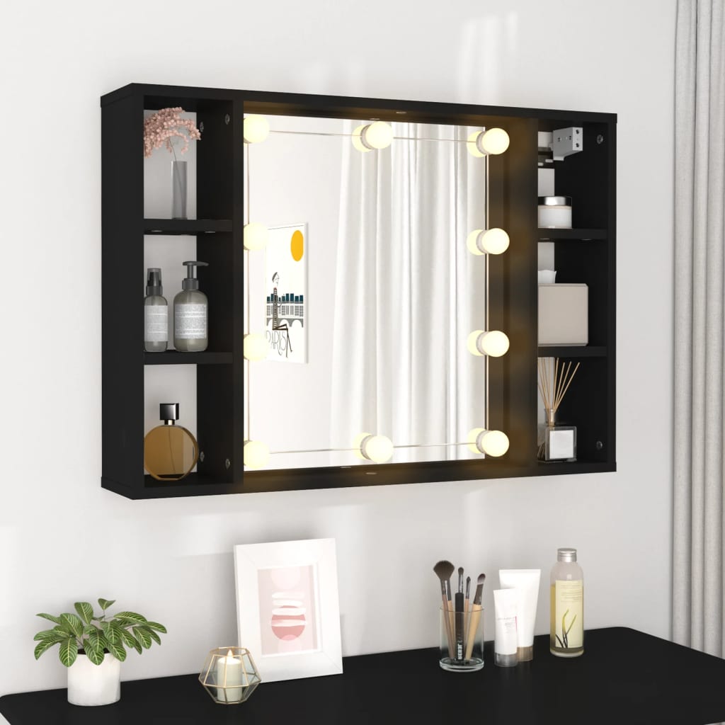 Spiegelkast Met Led-Verlichting 76X5X55 Cm Zwart