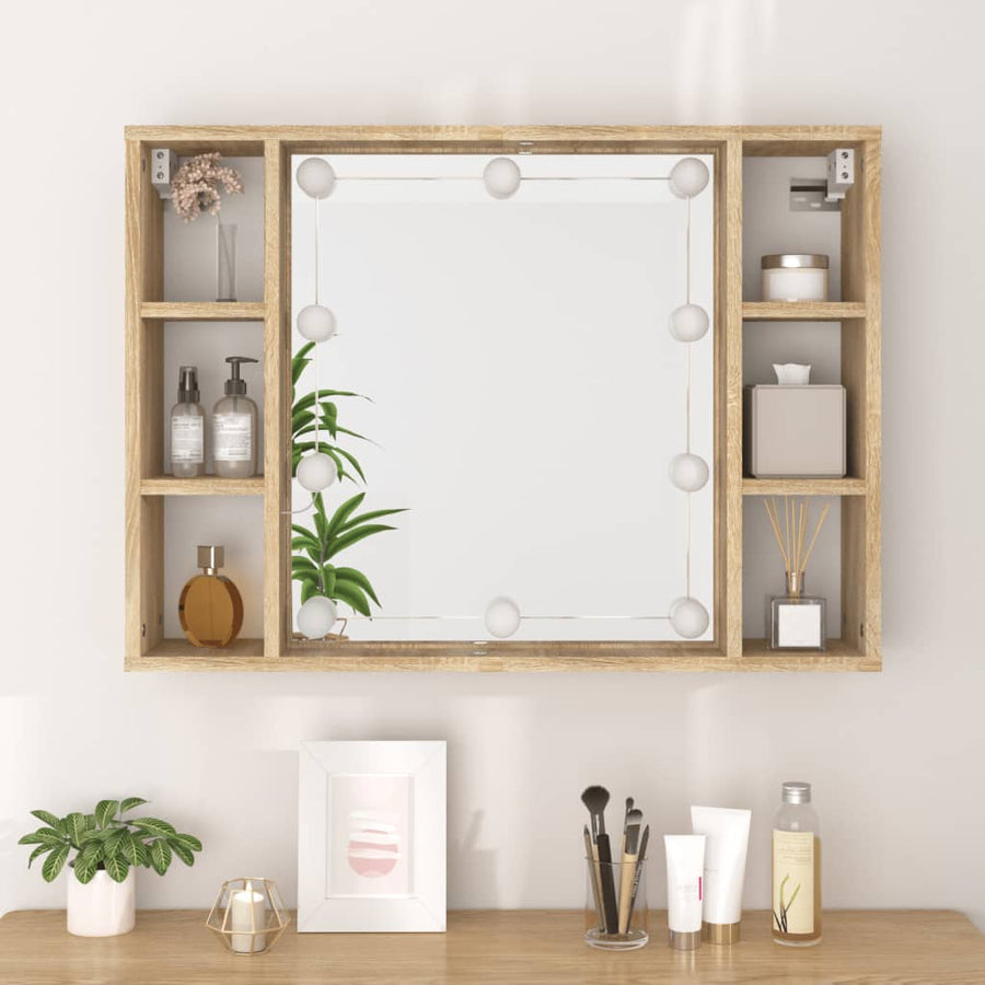 Spiegelkast Met Led-Verlichting 76X5X55 Cm Kleurig Sonoma eiken