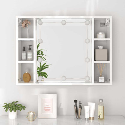 Spiegelkast met LED-verlichting 76x15x55 cm hoogglans wit