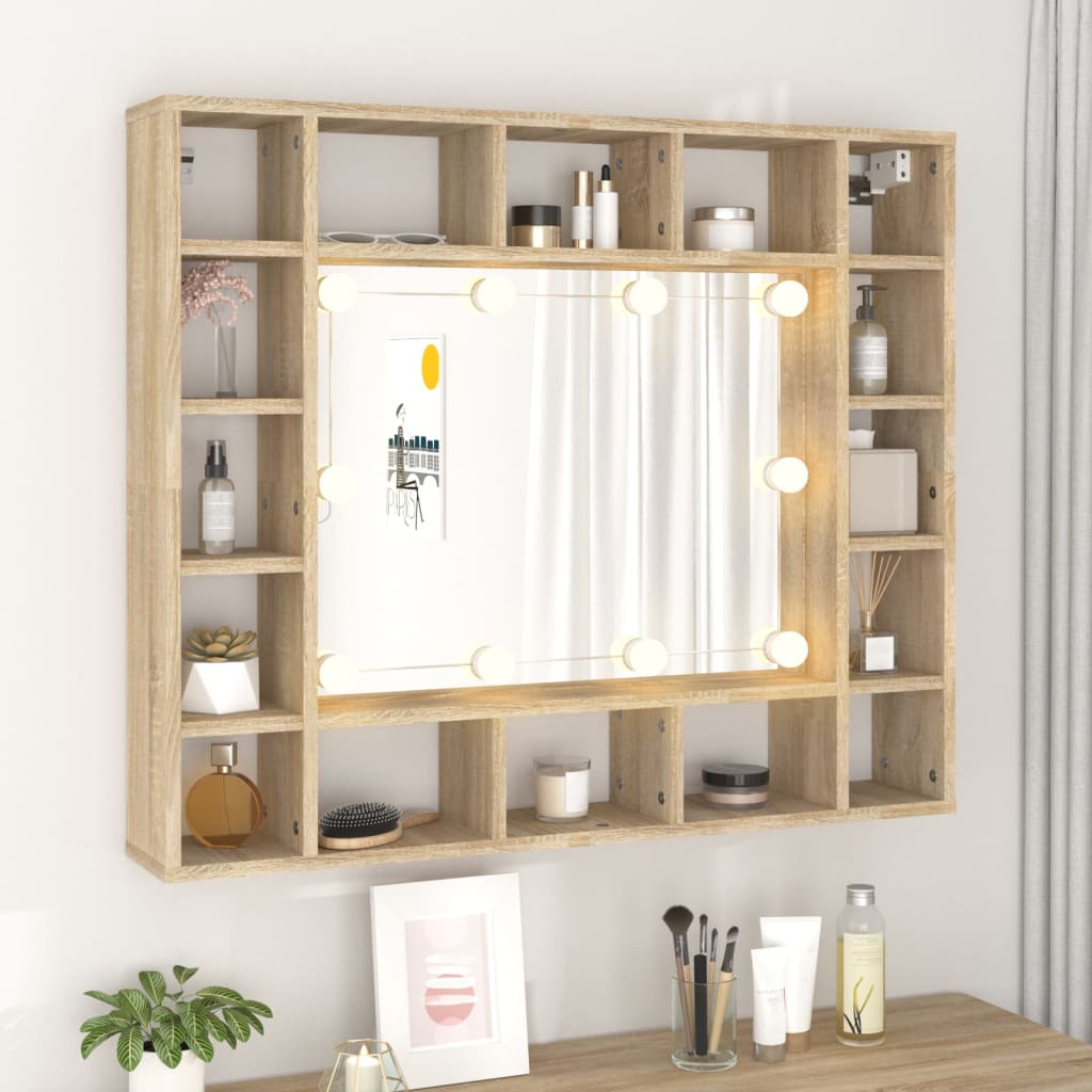 Spiegelkast Met Led-Verlichting 91X15X76,5 Cm Sonoma Eikenkleur
