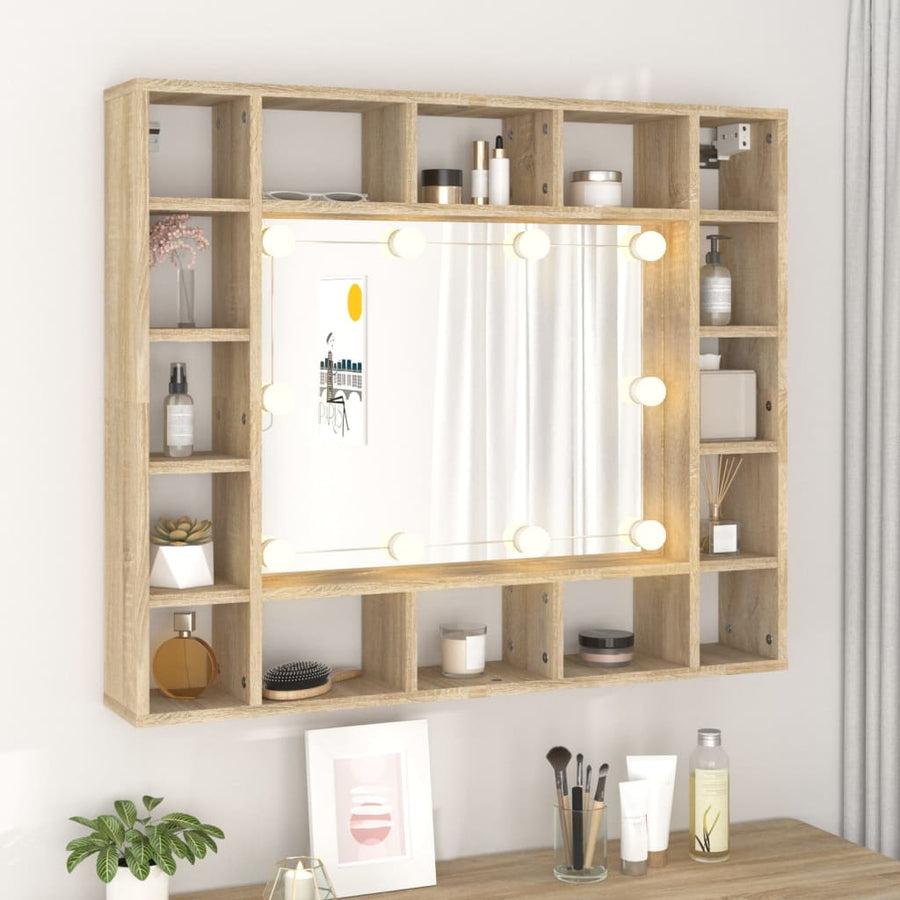 Spiegelkast Met Led-Verlichting 91X15X76,5 Cm Sonoma Eikenkleur