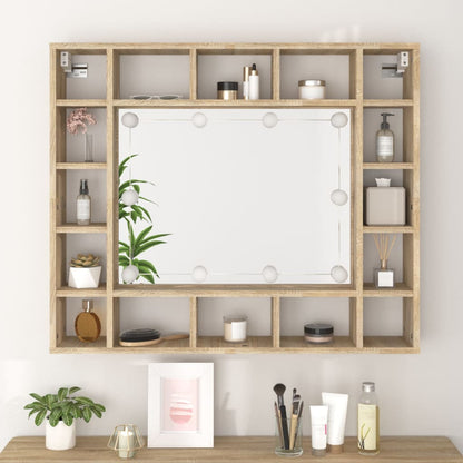 Spiegelkast Met Led-Verlichting 91X15X76,5 Cm Sonoma Eikenkleur
