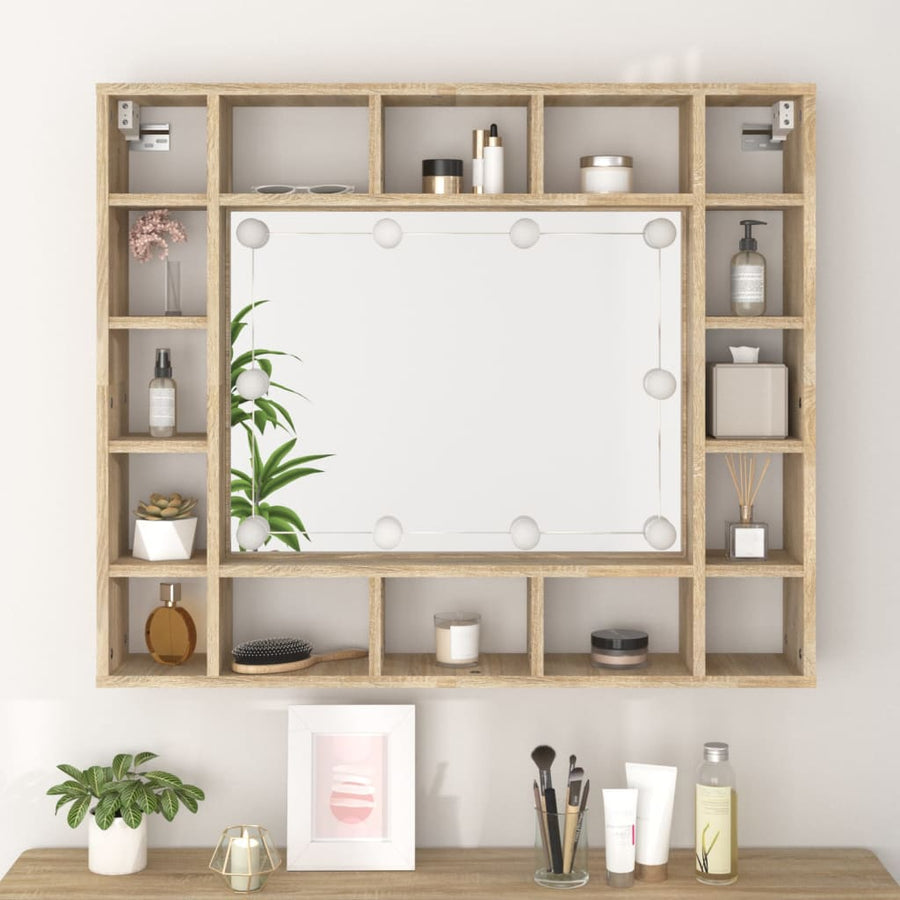 Spiegelkast Met Led-Verlichting 91X15X76,5 Cm Sonoma Eikenkleur