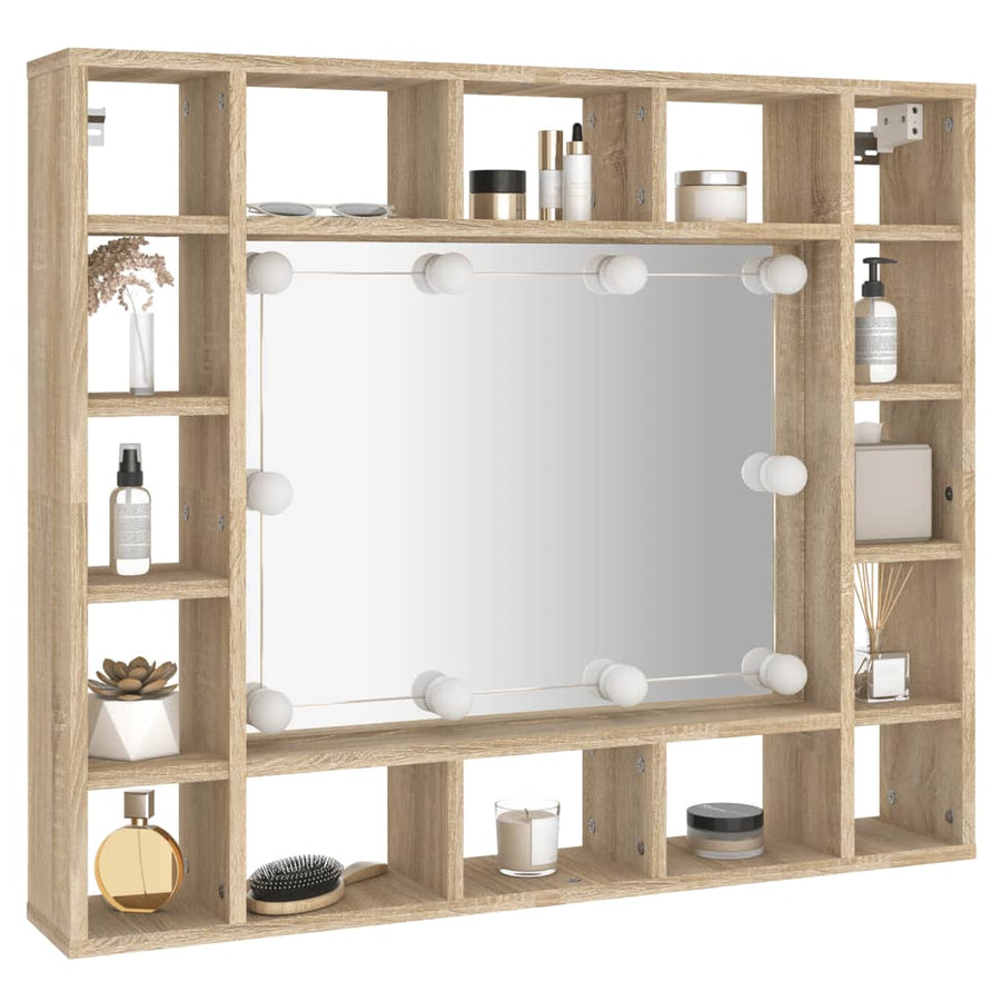 Spiegelkast Met Led-Verlichting 91X15X76,5 Cm Sonoma Eikenkleur