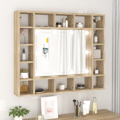 Spiegelkast Met Led-Verlichting 91X15X76,5 Cm Sonoma Eikenkleur