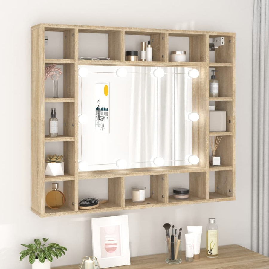 Spiegelkast Met Led-Verlichting 91X15X76,5 Cm Sonoma Eikenkleur