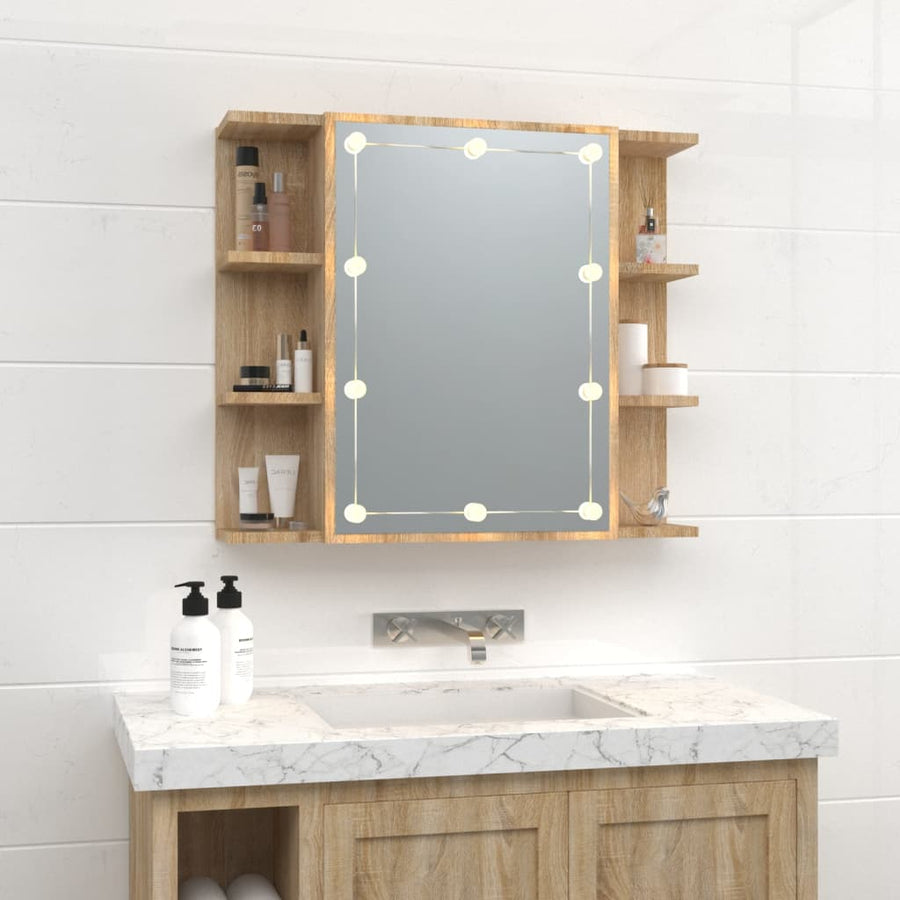 Spiegelkast Met Led-Verlichting 70X6,5X60 Cm Kleur Sonoma eiken