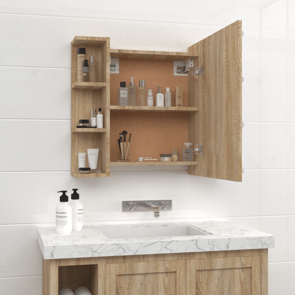 Spiegelkast Met Led-Verlichting 70X6,5X60 Cm Kleur Sonoma eiken