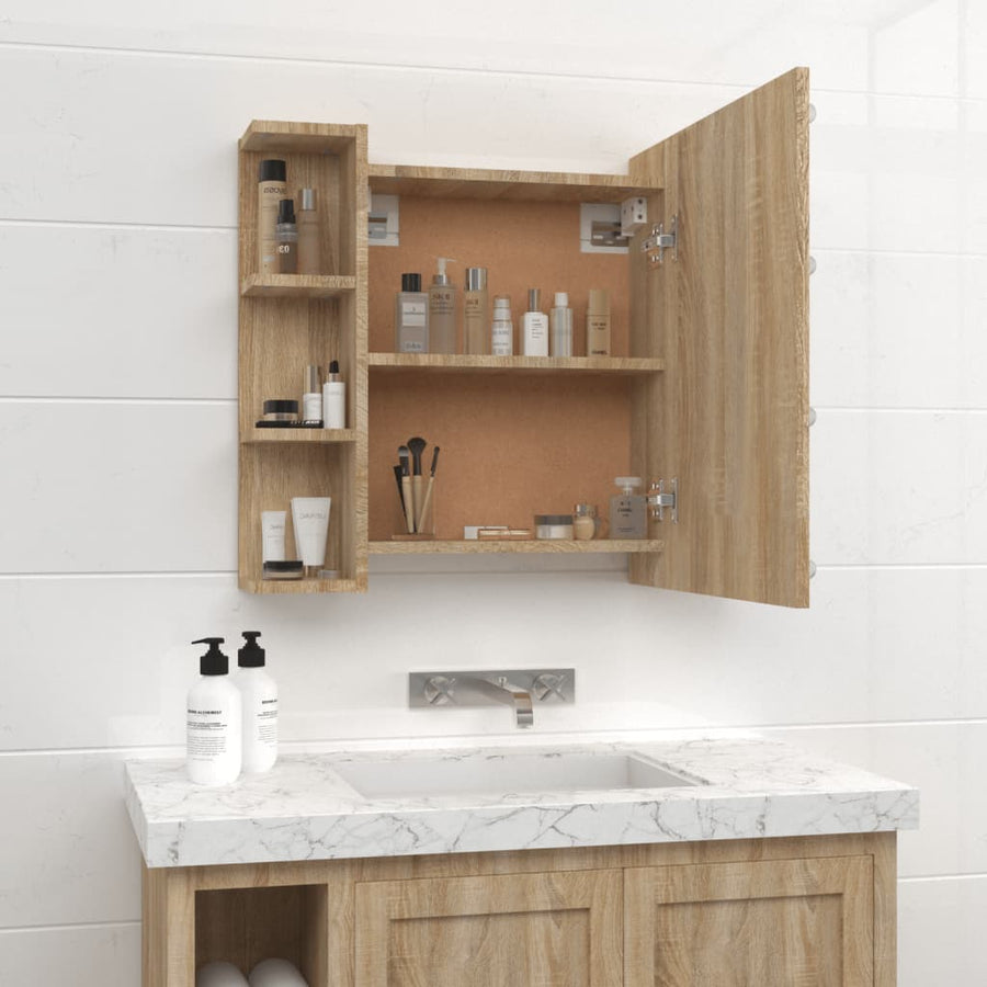 Spiegelkast Met Led-Verlichting 70X6,5X60 Cm Kleur Sonoma eiken