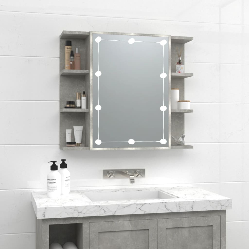Spiegelkast Met Led-Verlichting 70X6,5X60 Cm Betongrijs
