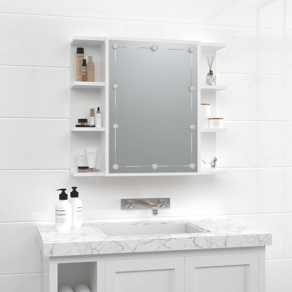 Spiegelkast Met Led-Verlichting 70X6,5X60 Cm Hoogglans wit