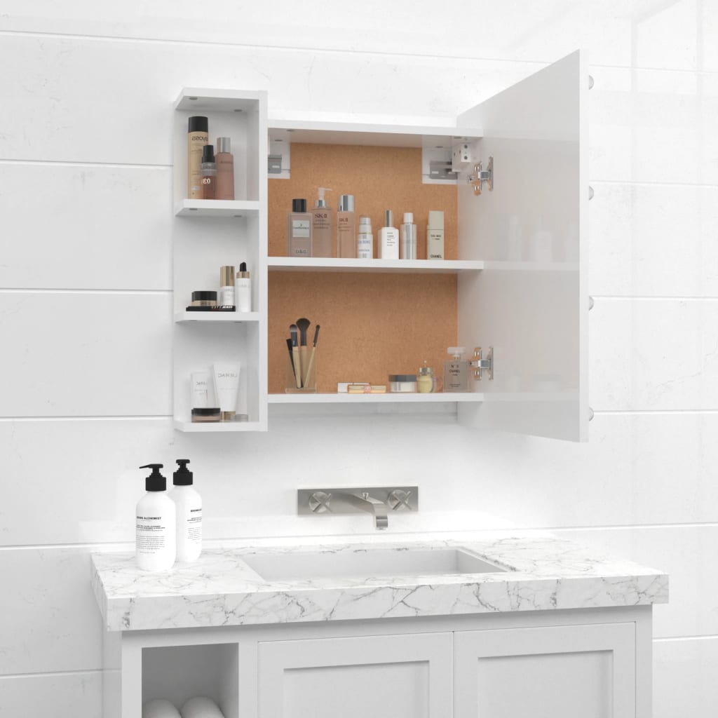 Spiegelkast Met Led-Verlichting 70X6,5X60 Cm Hoogglans wit